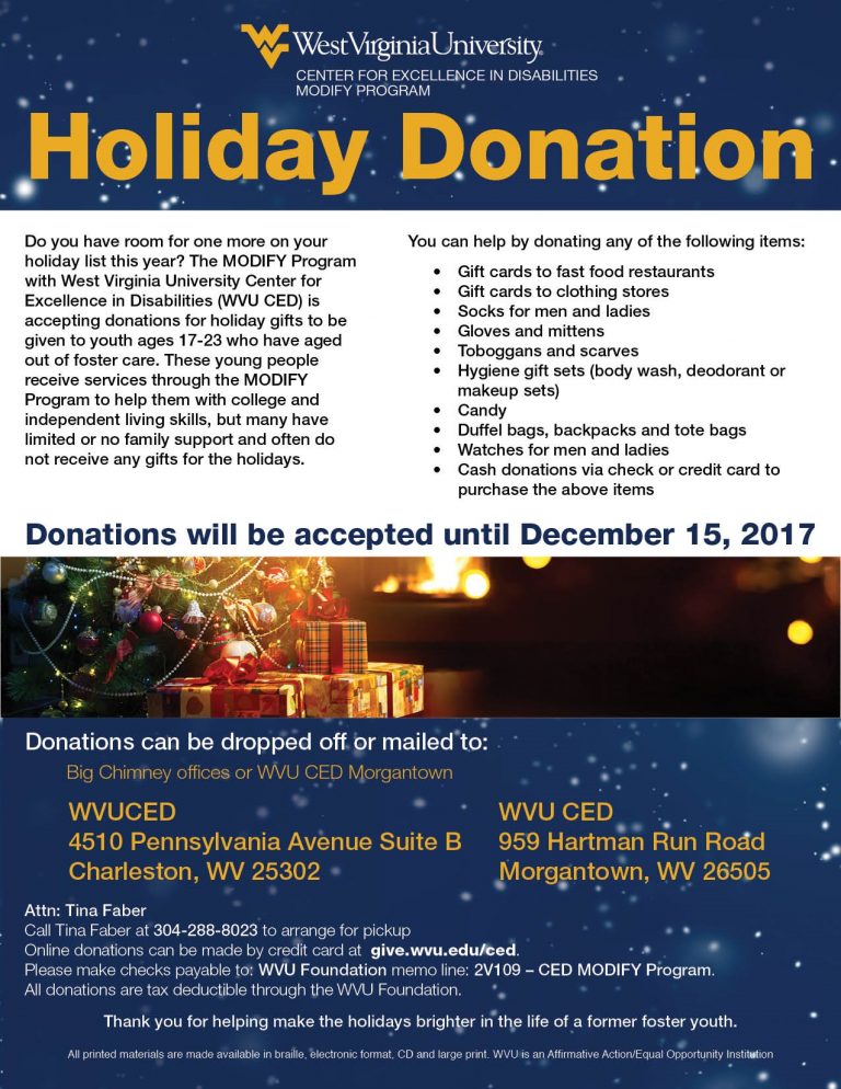 MODIFY Program accepting donations for holiday gifts for youth ages 17 ...